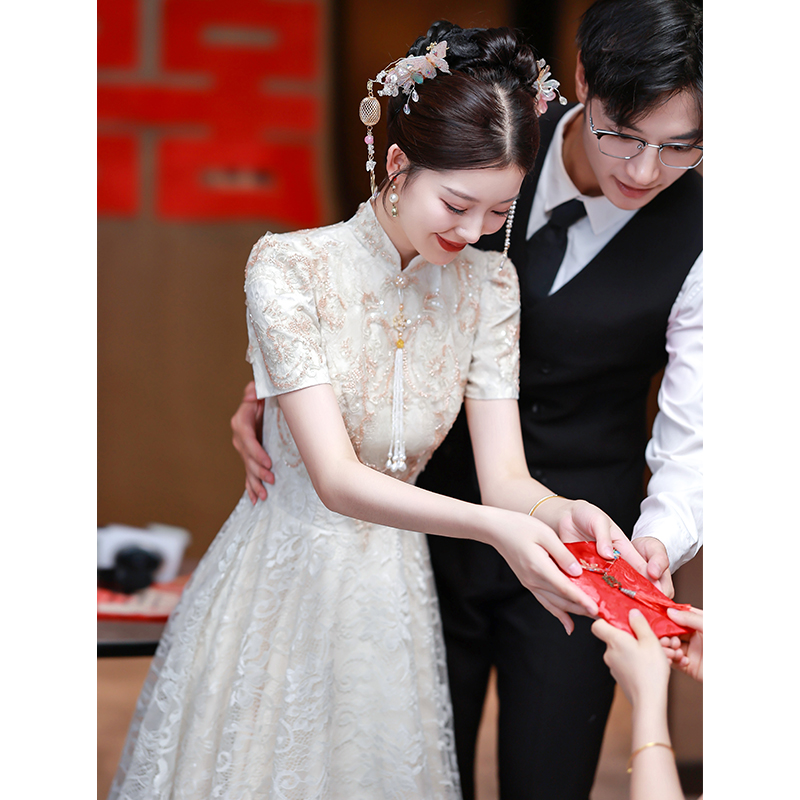 新中式订婚连衣裙平时可穿2025新款领证登记小礼服敬酒服新娘夏季