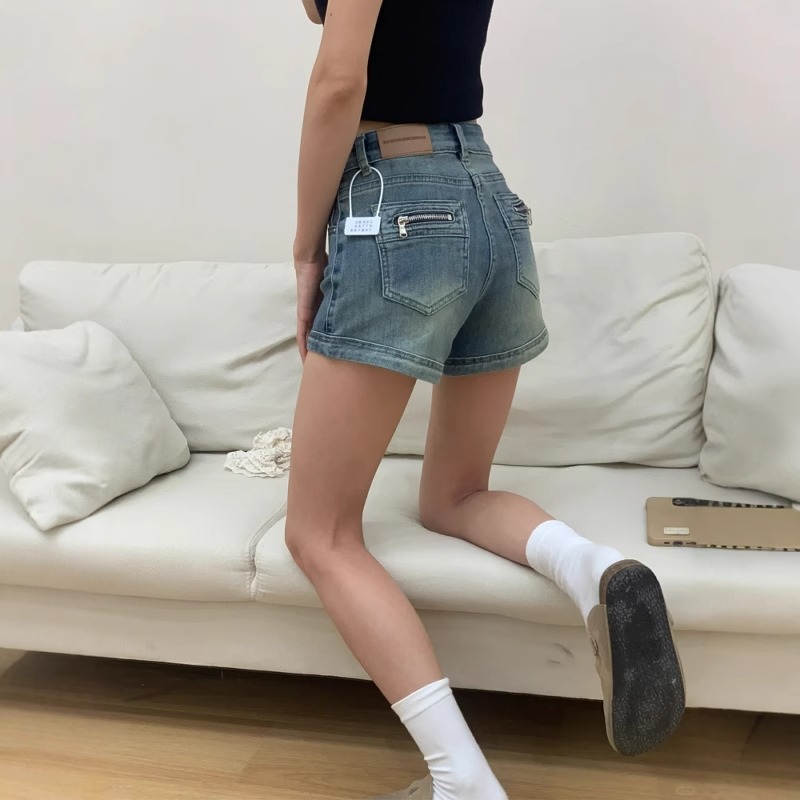 美式高腰牛仔遮肉显瘦短裤女夏季薄款小个子梨型遮胯遮肚辣妹热裤