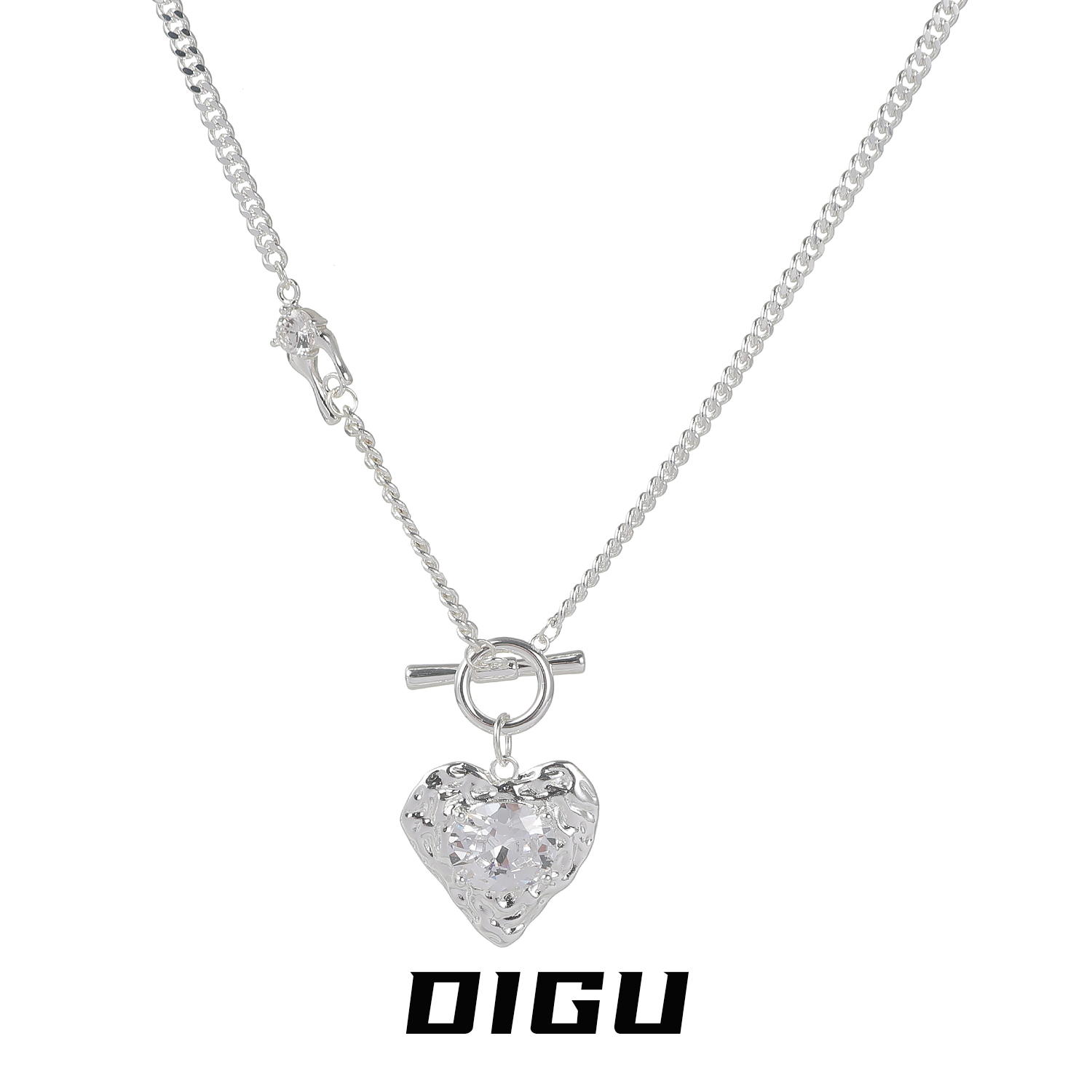 嘀咕家 铜合金项链 甜酷风金属爱心项链个性锁骨链冷淡风毛衣链