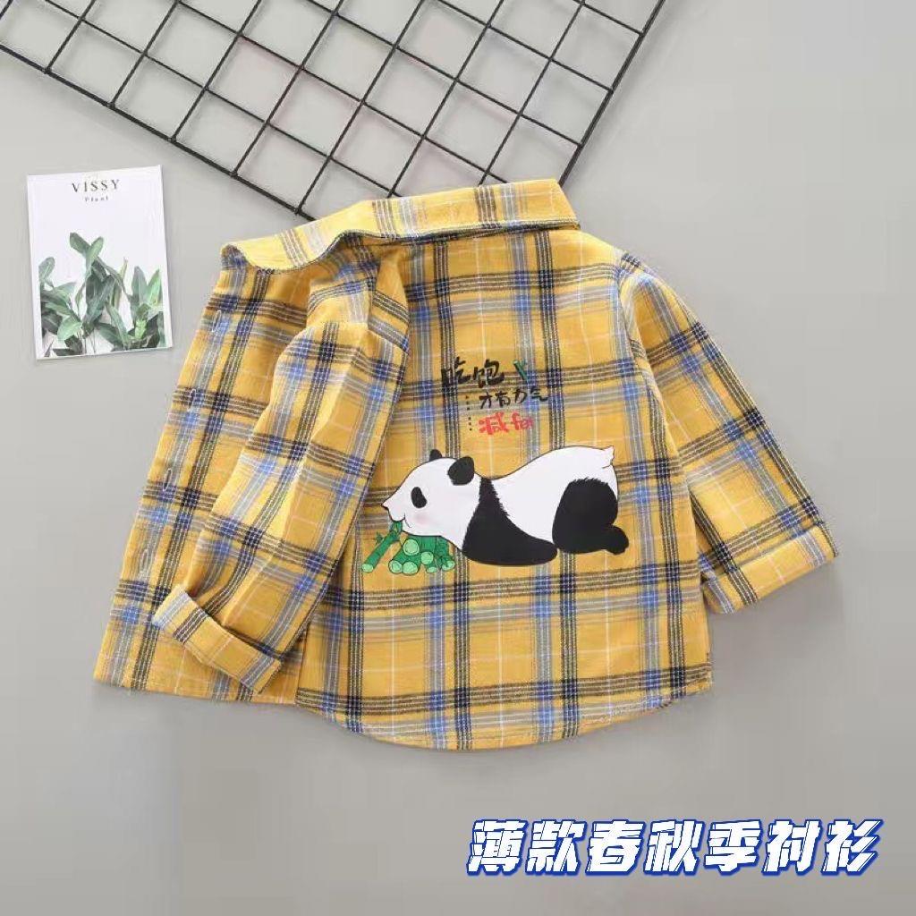 FAVMARTHA新款男童格子衬衫秋季薄款洋派宝宝卡通长袖儿童春秋上