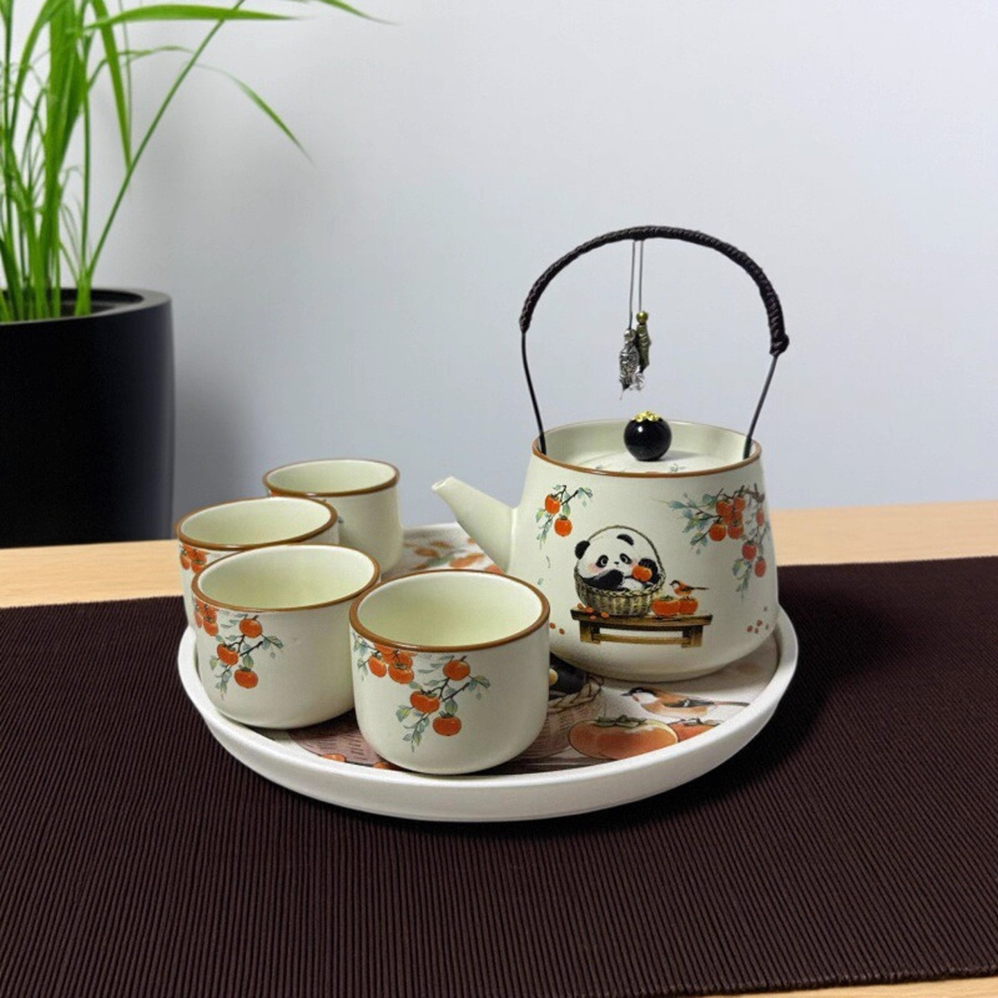 小熊猫提梁壶一壶四杯+盘
