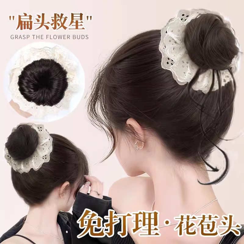 丸子头假发女仿真人发蕾丝花苞头后脑勺盘发神器蓬松增发量假发圈