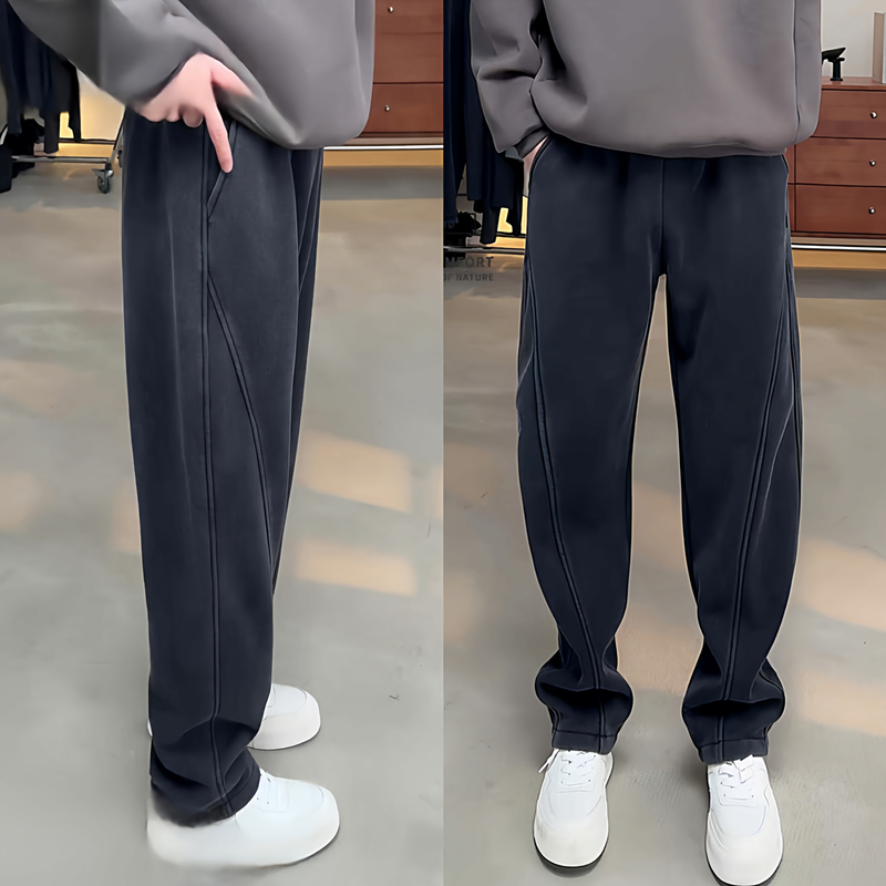 秋冬新款潮流加绒弯刀休闲裤男宽松直筒香蕉长裤阔腿百搭运动卫裤