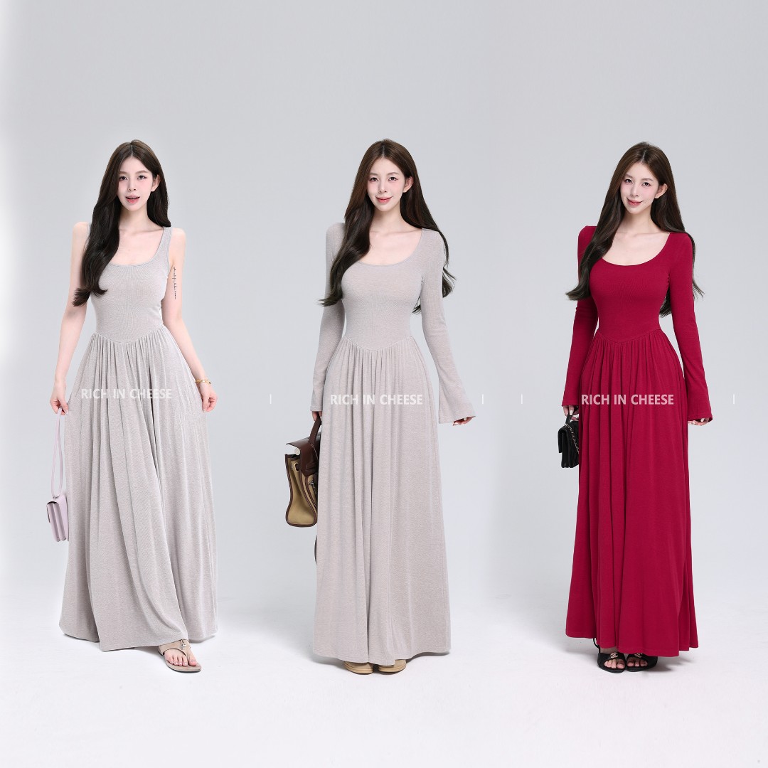 舒胡蕾 素简主义 方领简约大气显瘦针织背心垂感长款连衣裙