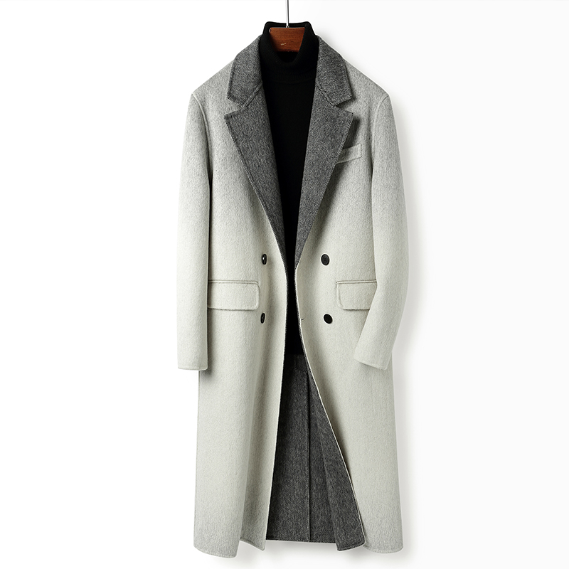 DEFOMONT秋冬高级感渐变男过膝长款双面羊毛大衣加厚毛呢风衣外套