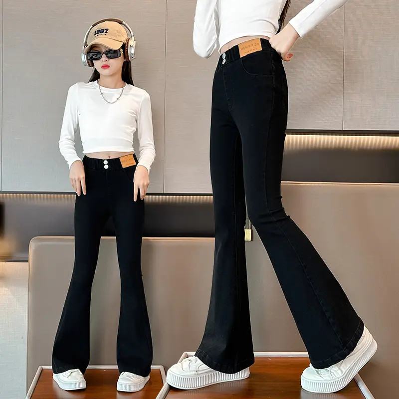 女童牛仔裤春秋洋气百搭大童喇叭裤秋款弹力秋冬款女童直筒牛仔裤