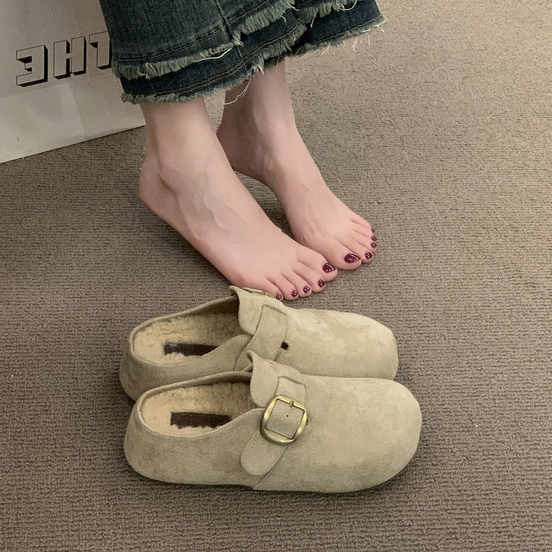 内增加加绒保暖勃肯拖鞋2025冬季新款厚底包头外穿一脚蹬博肯拖鞋