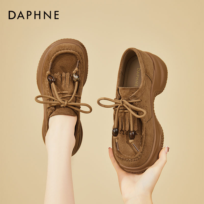 达芙妮复古全包勃肯鞋女2025新款秋季系带乐福鞋软底松糕鞋矮子乐