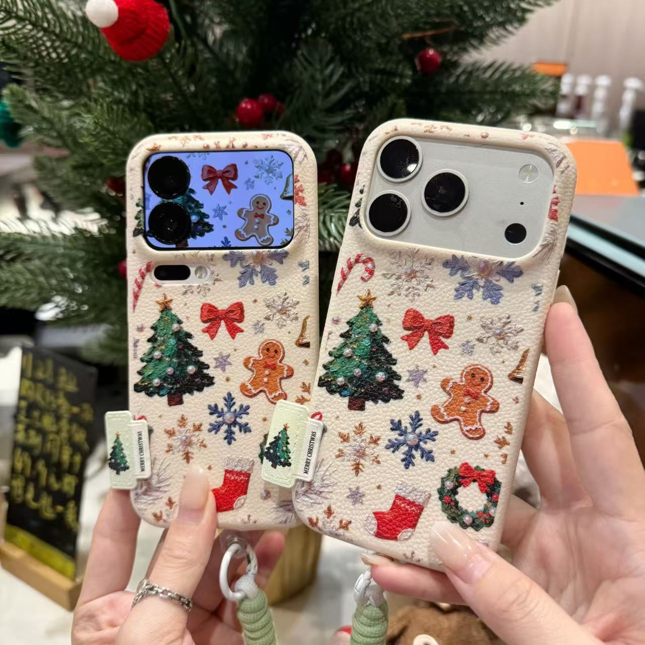 圣诞树饼干标签适用苹果/华为/OPPO/VIVO/小米手机壳荔枝纹防摔女