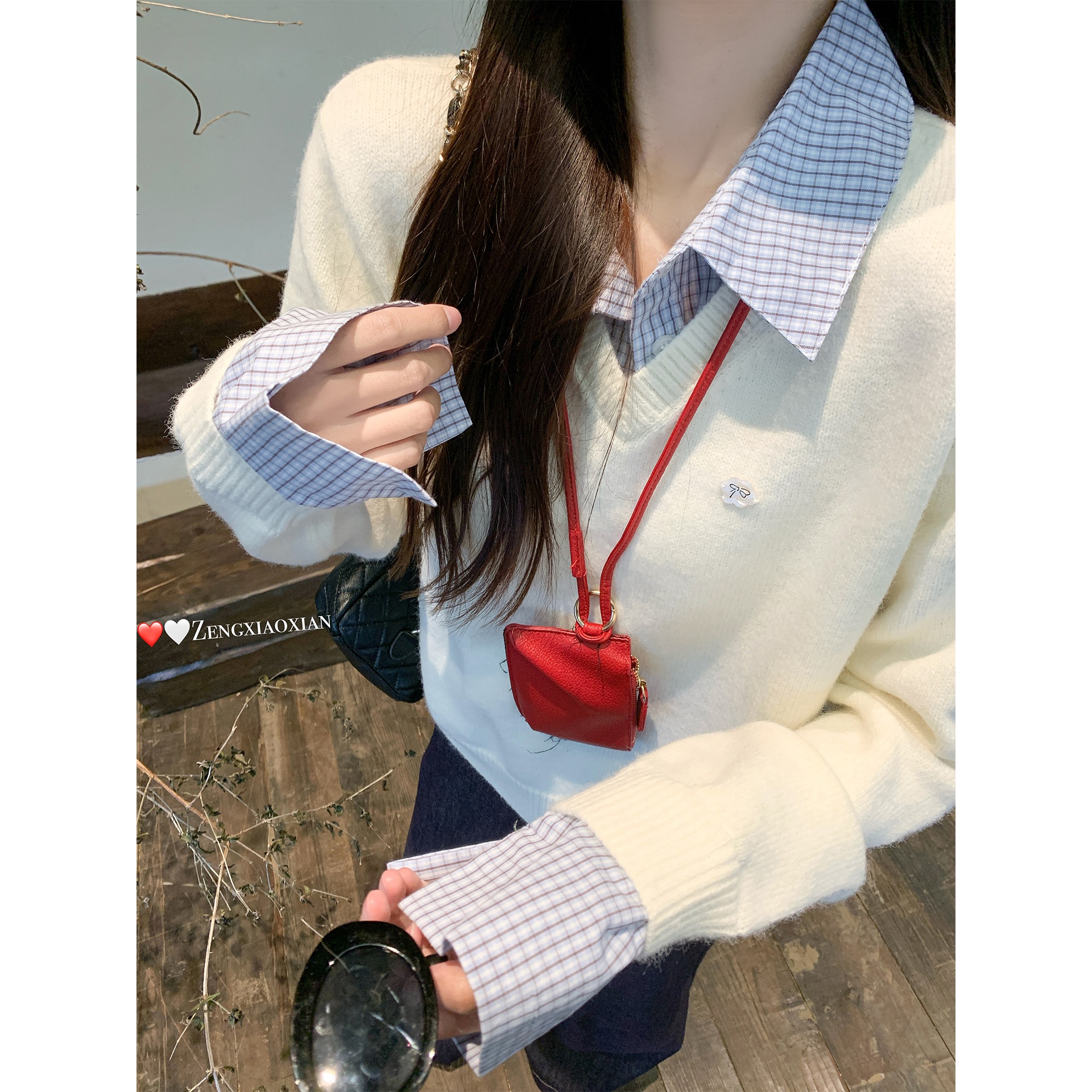 韩系假两件翻领毛衣女秋冬季2025新款衬衫拼接长袖内搭针织衫上衣