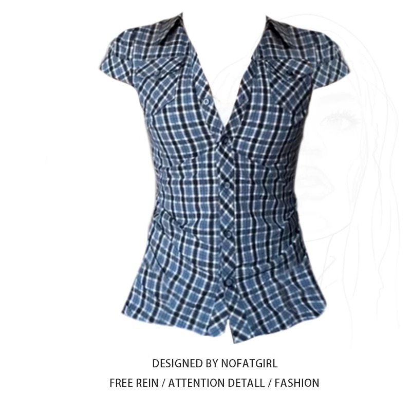 大码胖MM美式辣妹格纹polo领短袖衬衫女夏季新款收腰修身显瘦上衣