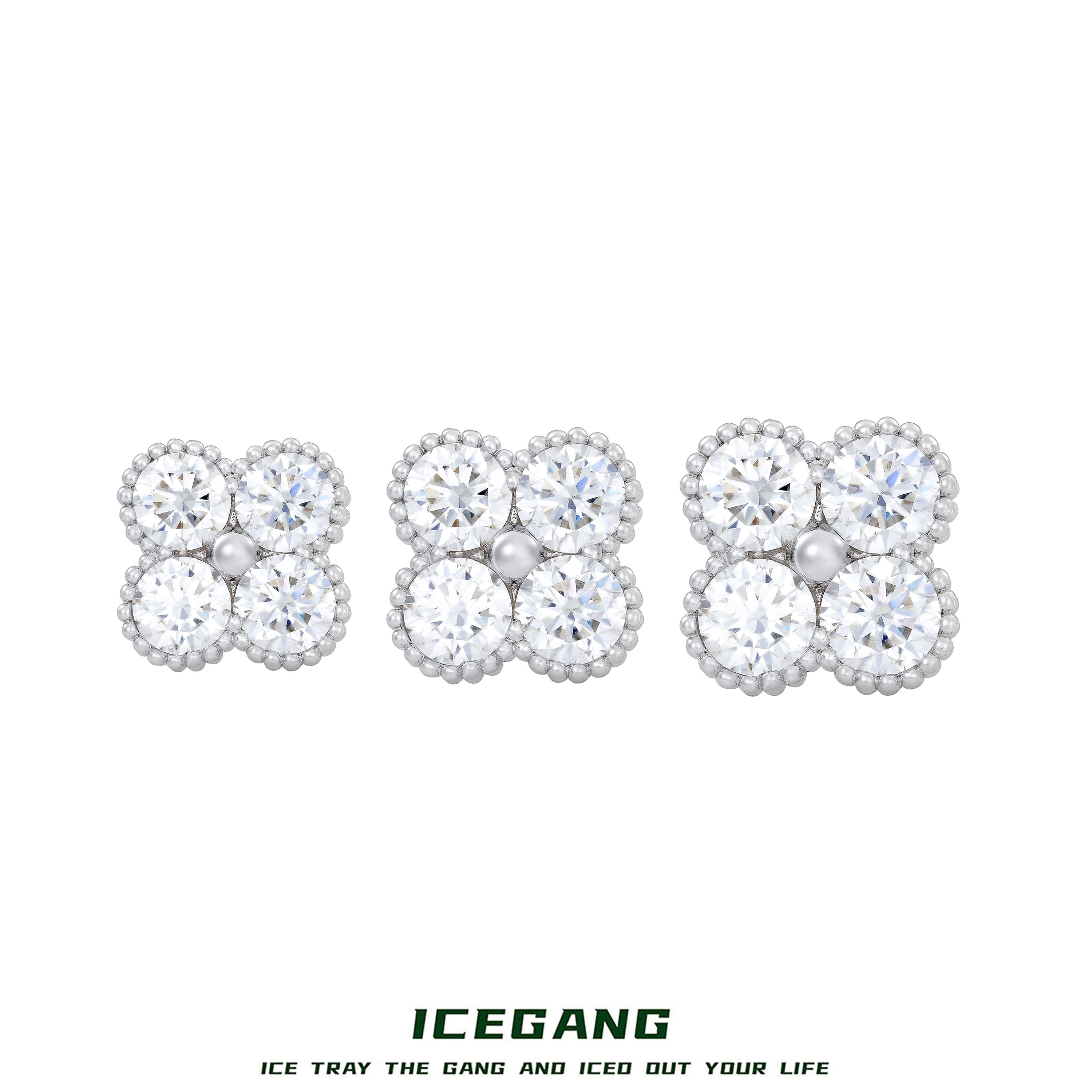 ICEGANG 925银莫桑石耳饰 四叶草圆珠莫桑耳钉S925银不敏敏轻奢