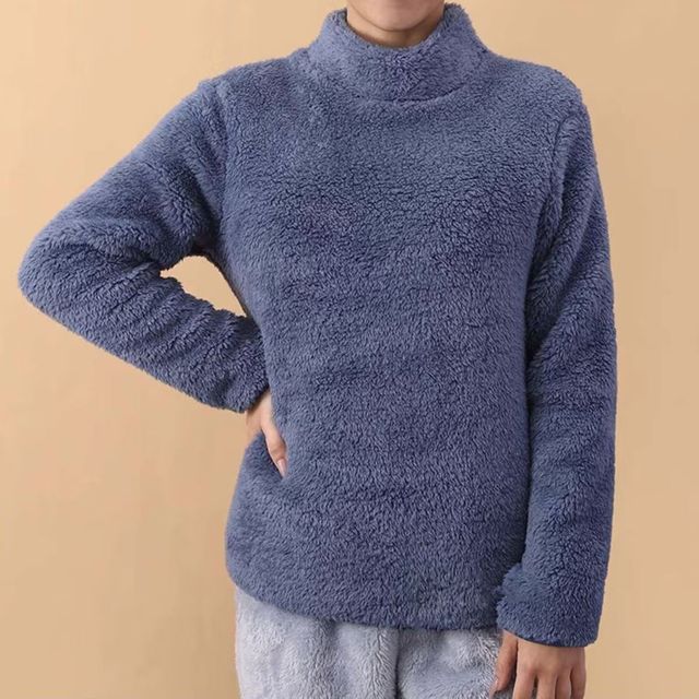 加厚珊瑚绒睡衣保暖家居服上衣女圆领套头秋冬季200斤衣服法兰绒