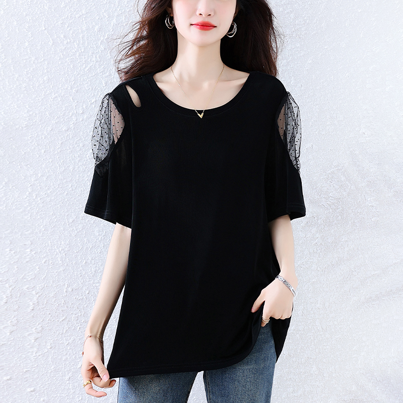 网纱时尚短袖t恤女2025宽松型显瘦洋气减龄高级感超好看气质上衣