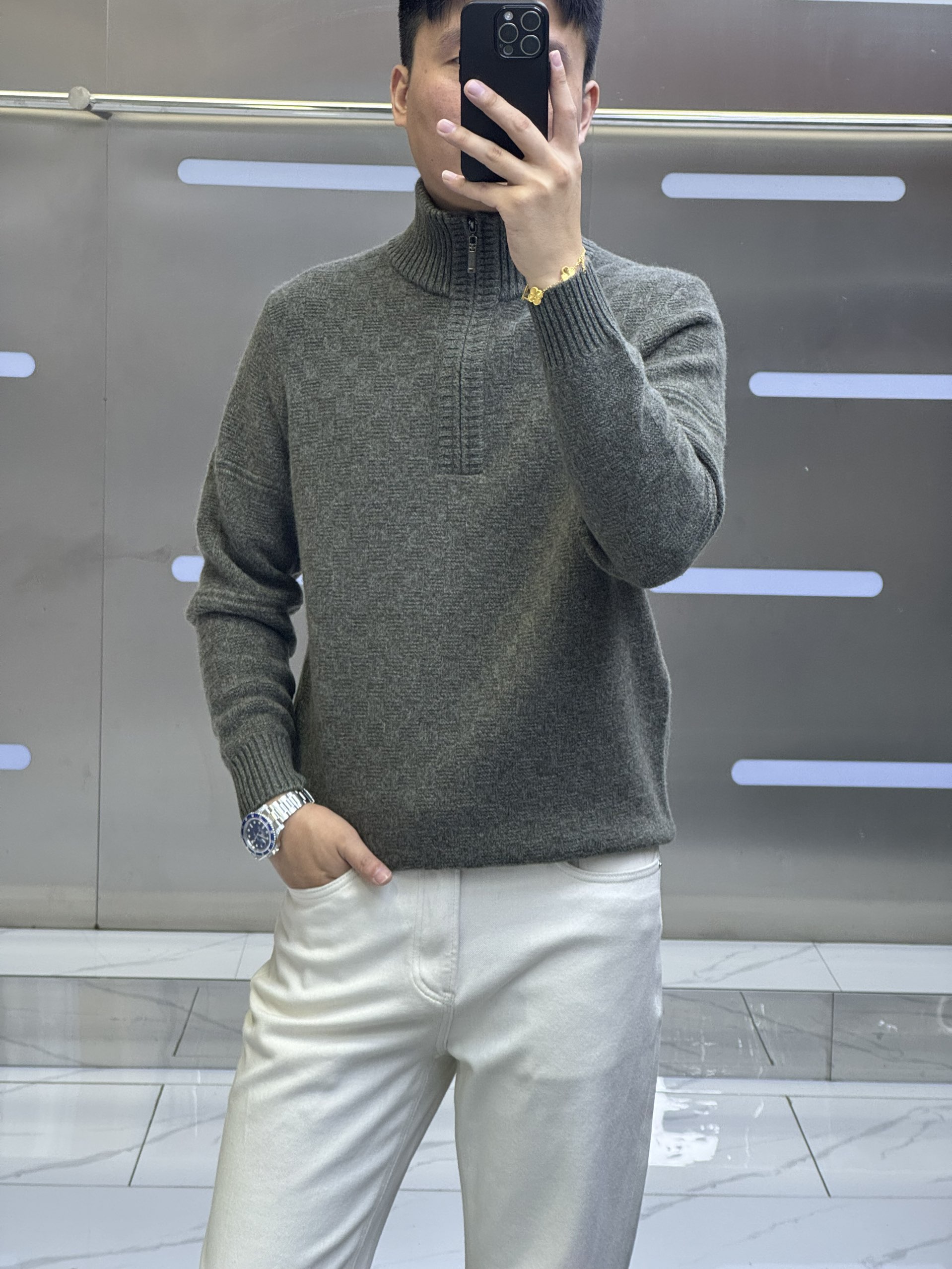 2025年男士秋冬季（百分百羊毛）半高领拉链蓄热锁温新中式羊毛衫