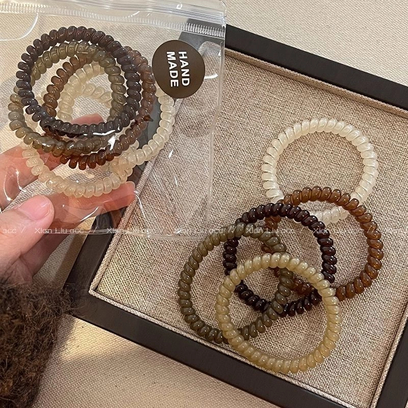 细款奶咖色系果冻质感电话线发圈气质简约基础发绳马尾头绳发圈