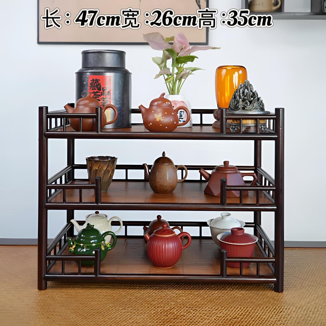 「观海」三层席面楠竹茶器文玩博古架收纳架家用置物架子茶具储琼楼