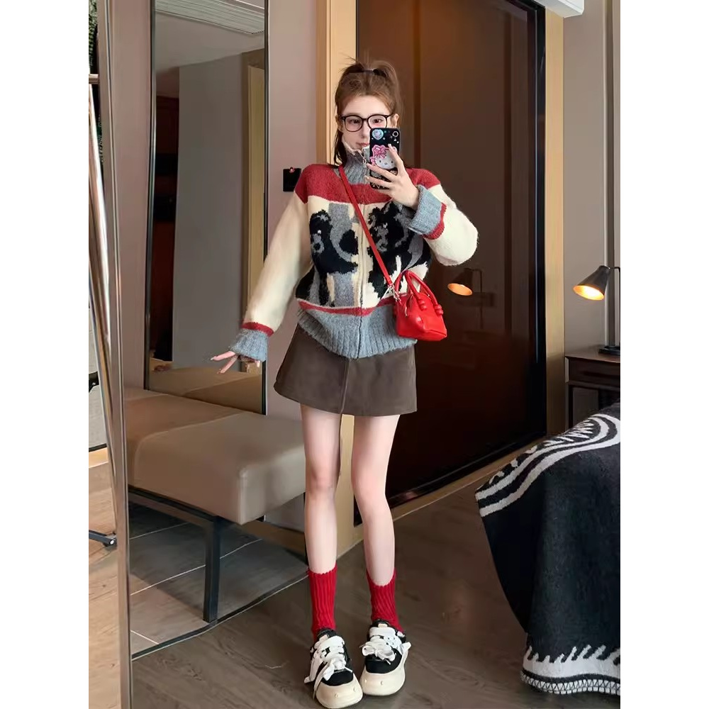 毛衣外套女秋冬加厚洋气减龄软糯慵懒风外穿针织开衫半身裙子套装