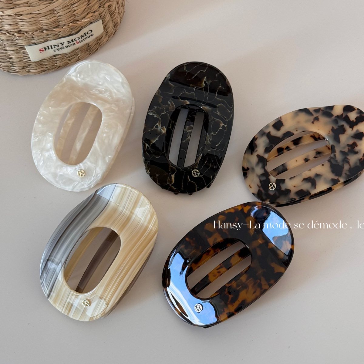 醋酸高级色扁平椭圆形镂空发夹抓夹盘发鸭嘴夹夹后脑勺发卡发饰