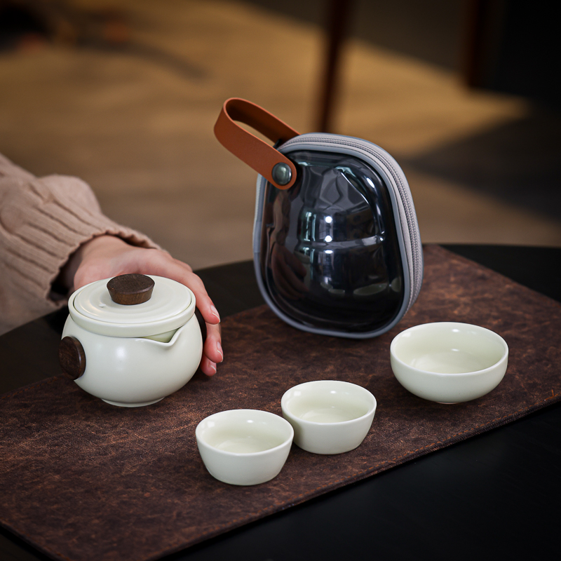 便携式旅行茶具一人饮汝窑一壶三杯快客杯户外露营喝茶外出携带包