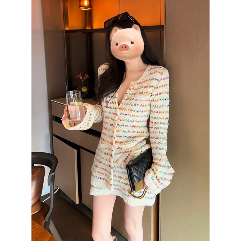 巨好看的早秋韩系ootd穿搭一整套小香风针织开衫半身裙子两件套装