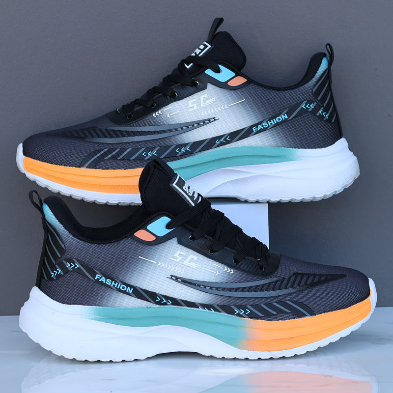 轻便透气鞋子减震竞速耐磨跑步鞋防滑秋冬系带网面运动鞋情侣网鞋