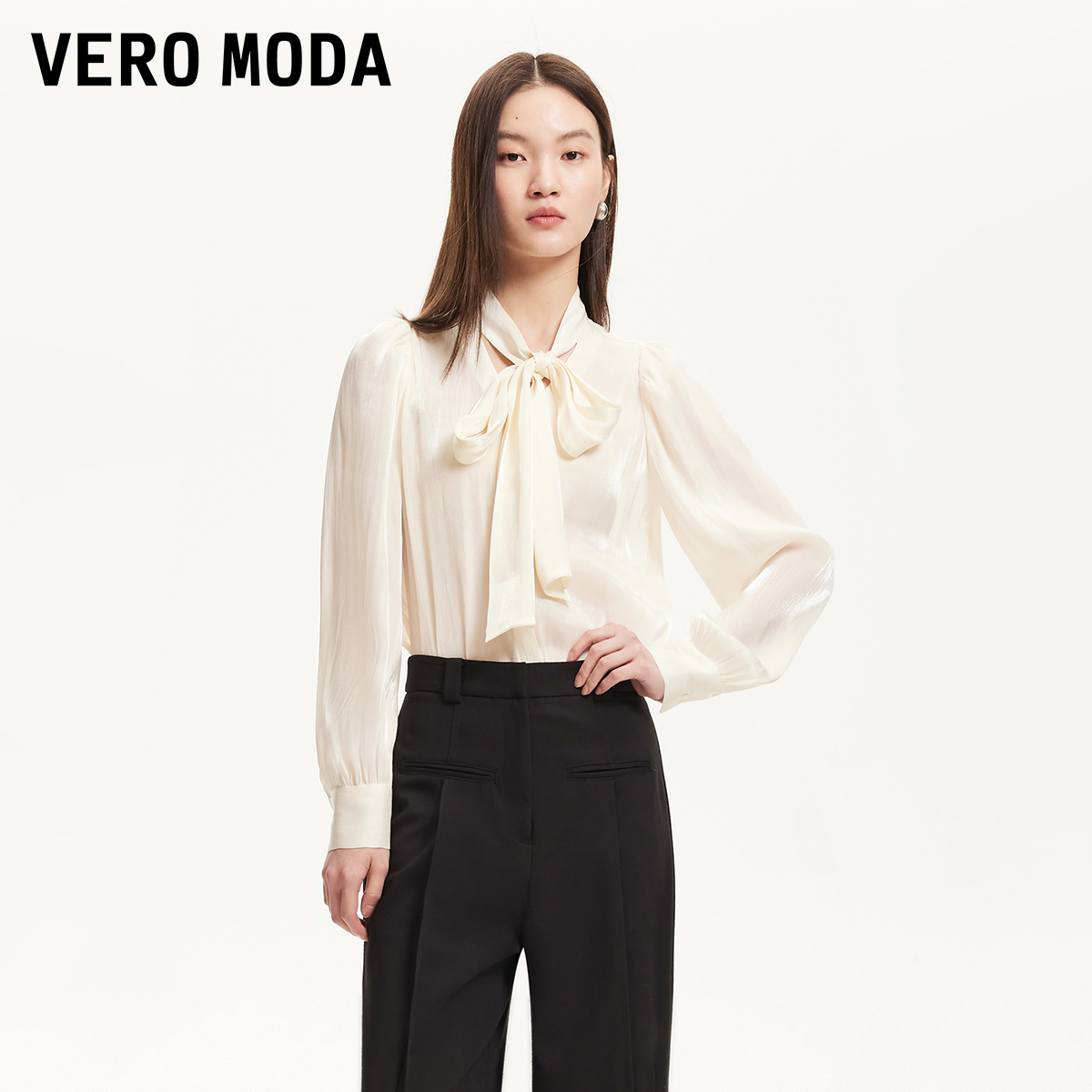 Vero Moda衬衫女2025领口蝴蝶结系带设计感衬衫流光风325205046