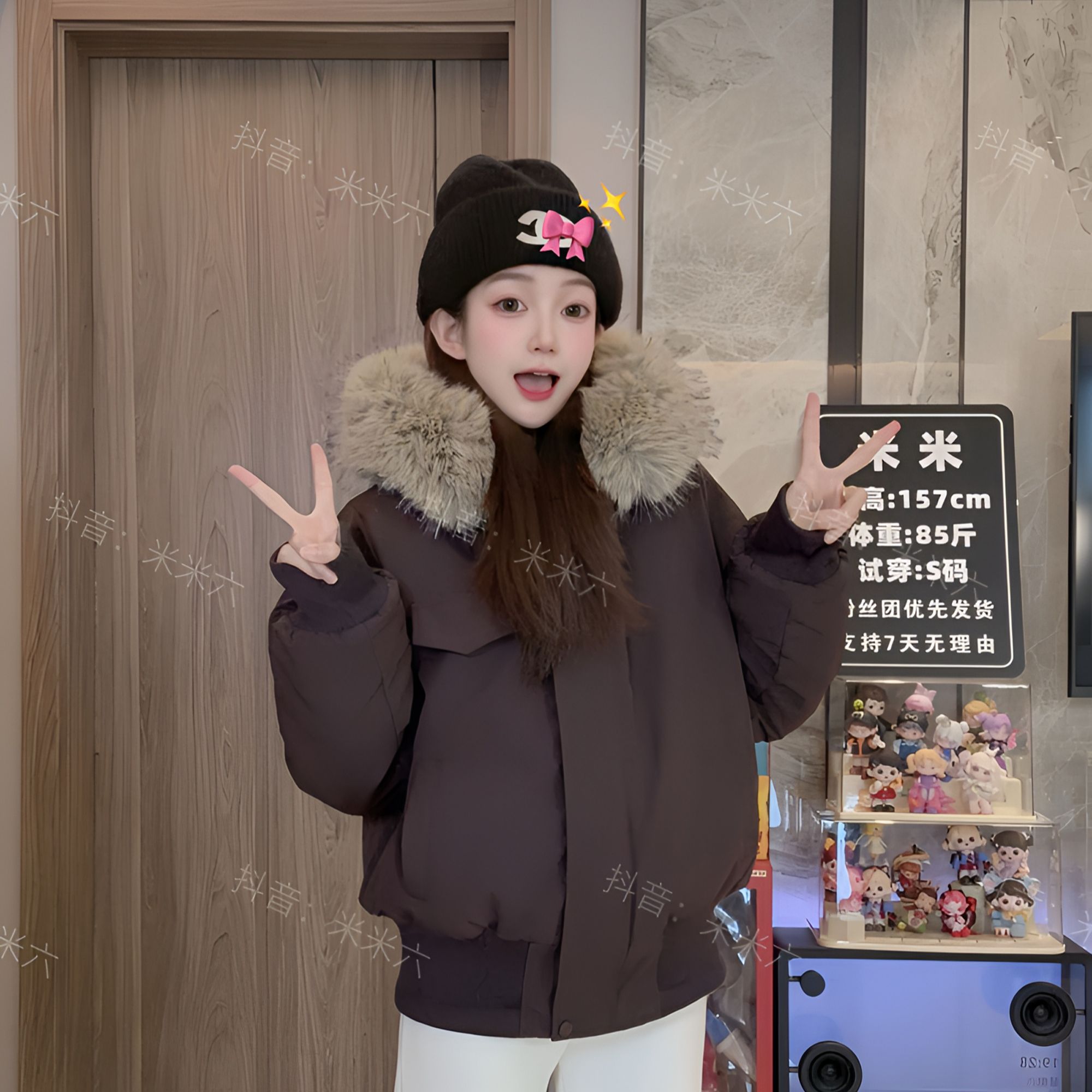 2025冬季新款最新美式大毛领连帽休闲加厚加绒百搭派克服25115