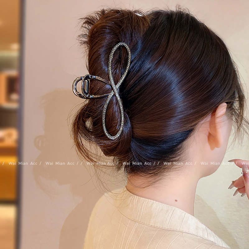 高端镶钻蝴蝶结抓夹女设计款金属发量多全盘发夹新款后脑勺鲨鱼夹