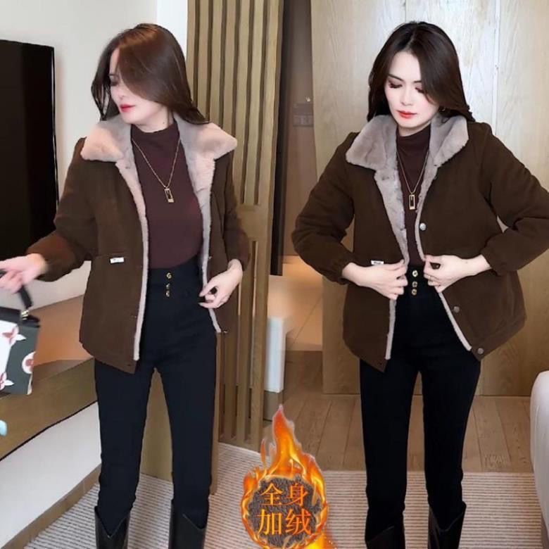 小个子加绒短款保暖2024冬季新款时尚洋气宽松百搭加厚上衣外套棉