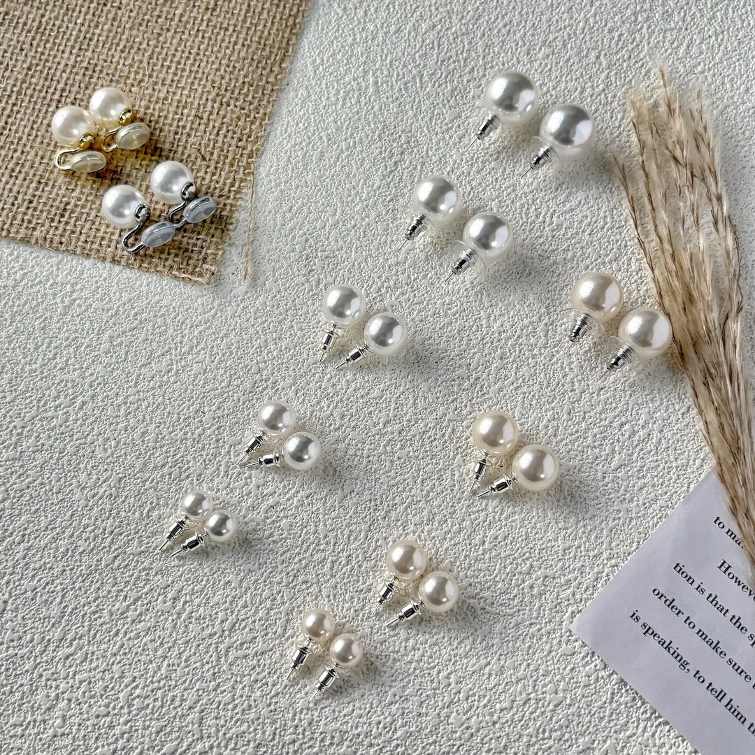 铜合金仿珍珠耳饰 正圆强光施家珠珠耳钉气质优雅轻奢精美耳饰品