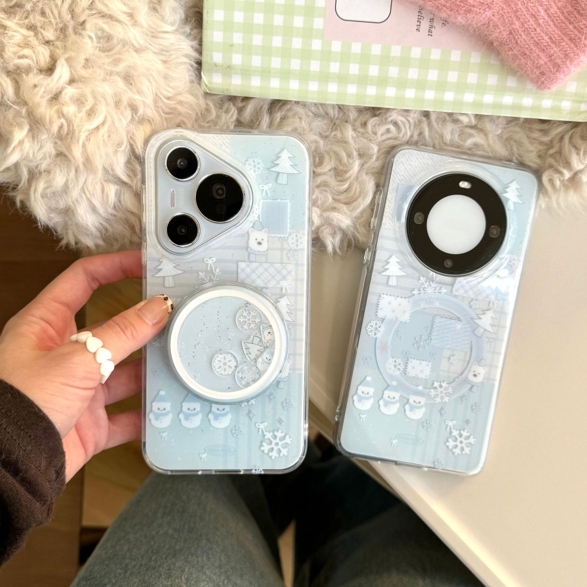 imd磁吸蓝底雪人摇摇乐雪人手机壳适用mate60新款MagSafe磁吸mate