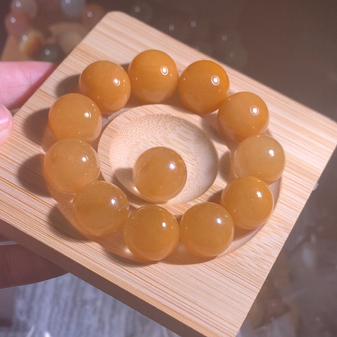 大福利招财暴富黄钢丝兔毛钢丝水晶定制手磨珠手串16