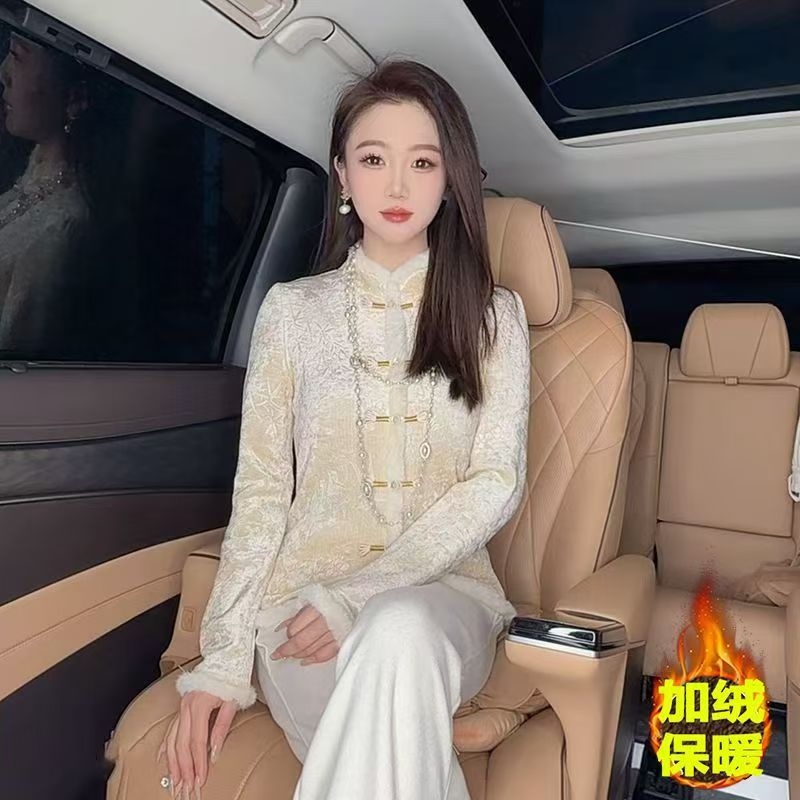 (小曼推荐）1638-新款时尚国风气质加绒上衣开衫