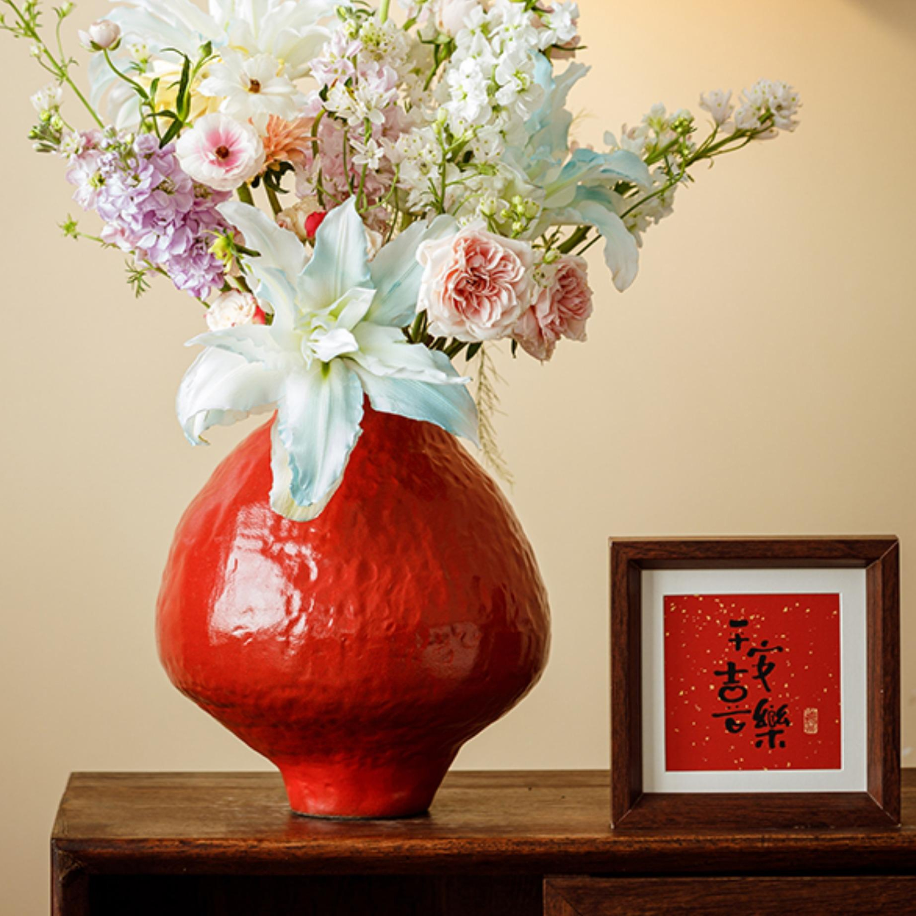 精选A级景德镇手工陶瓷花瓶朱红水滴形紫砂泥故宫红中式家居摆件