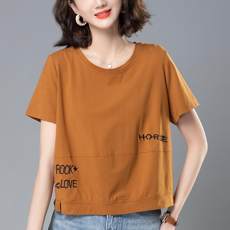 棉短袖T恤女中年妈妈夏装新款小个子宽松遮肚减龄休闲上衣