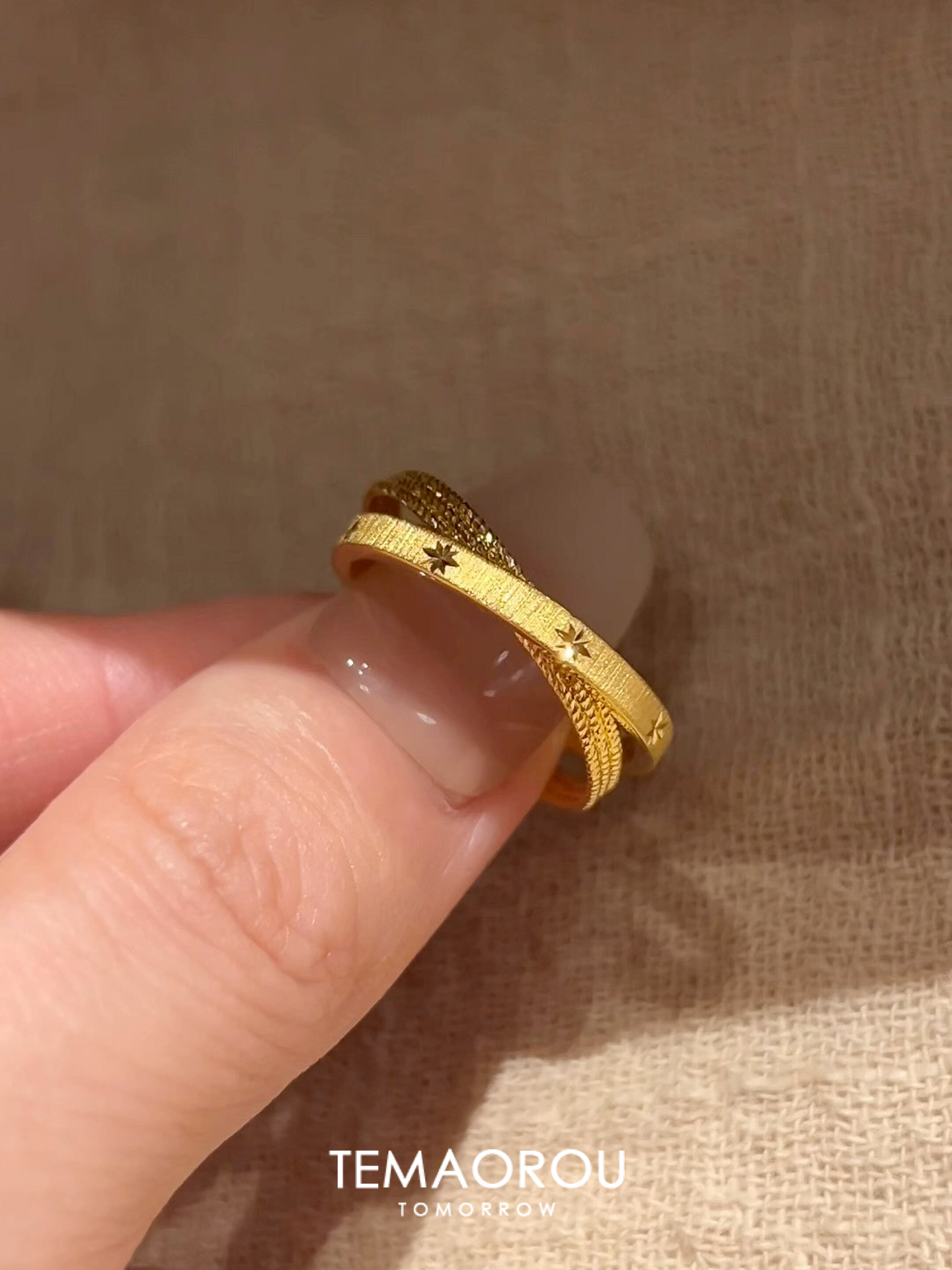 铜合金戒指 爆闪！双层一体拉丝星芒戒指女百搭食指戒秋冬新款指环