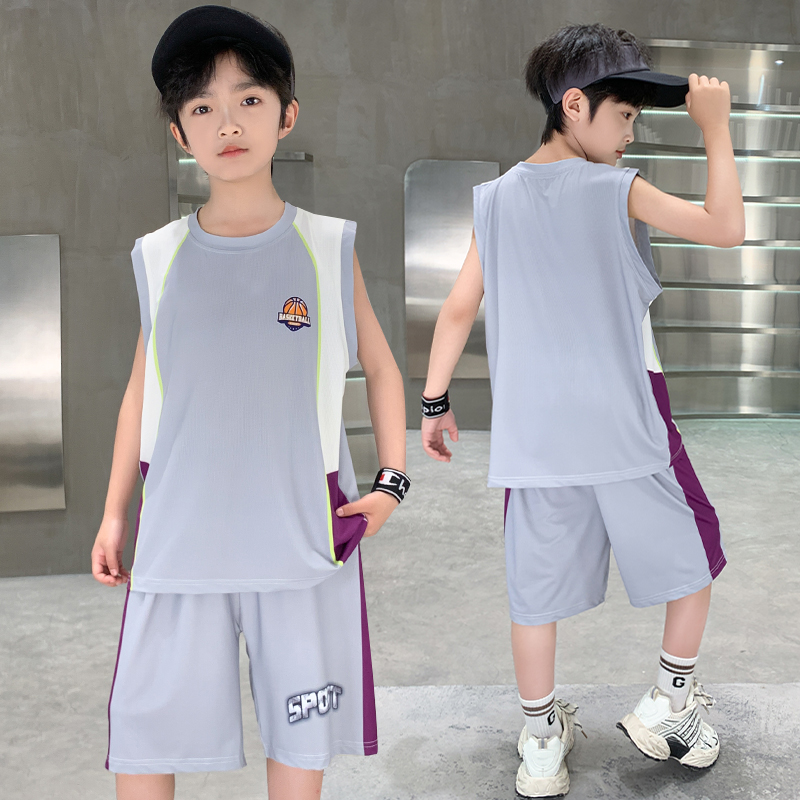 儿童装冰丝篮球服背心套装学生速干训练服男孩帅气男童运动篮球衣