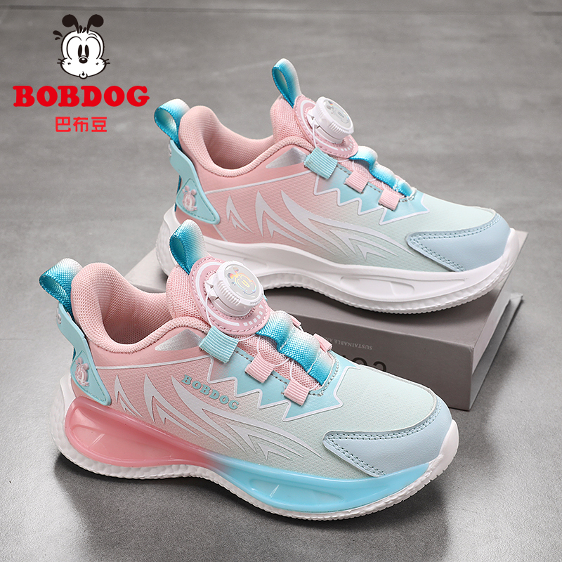 巴布豆女童皮面运动鞋春秋儿童防水减震高弹中大童女孩潮款跑步鞋