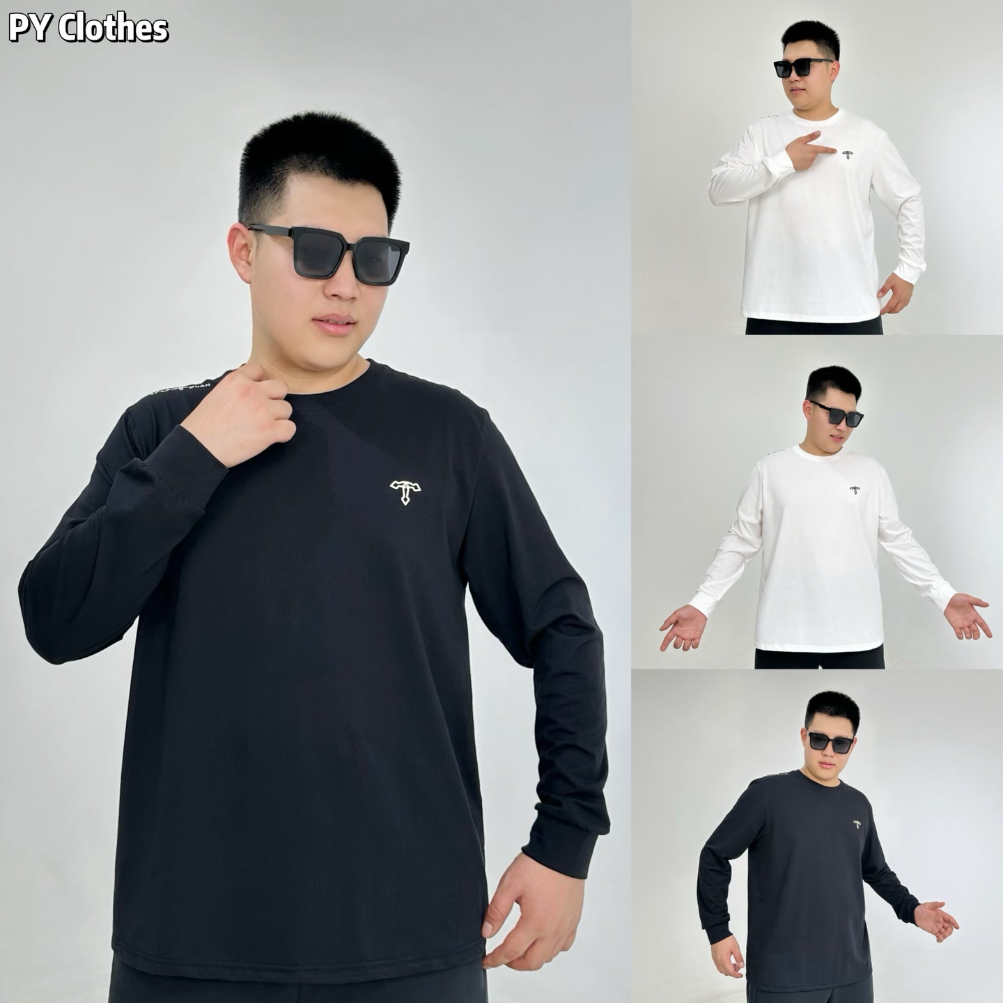 胖语大码男装  2025年秋季新款简约百搭两色休闲长袖打底7075#N