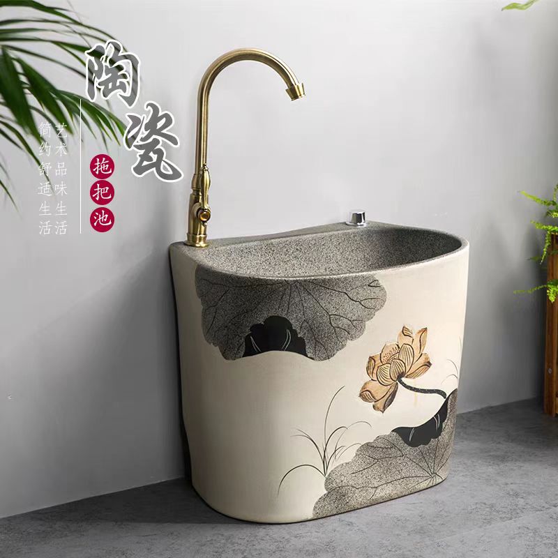 户外陶瓷拖把池阳台拖布池家用洗拖地盆卫生间一体式室外墩布池槽