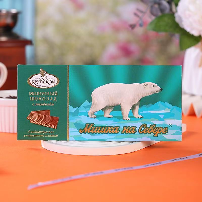 得闲俄罗斯进口slavyanka牌北方小熊杏仁牛奶巧克力100g