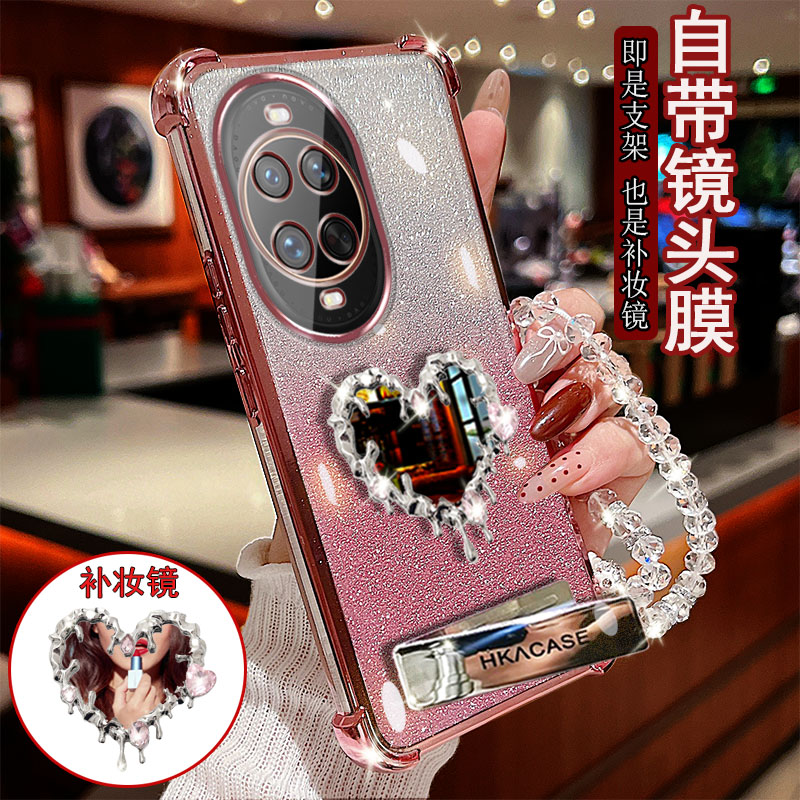 适用华为Nova14手机壳TLR-AL00支架爱心镜子防摔保护套镜头全包边