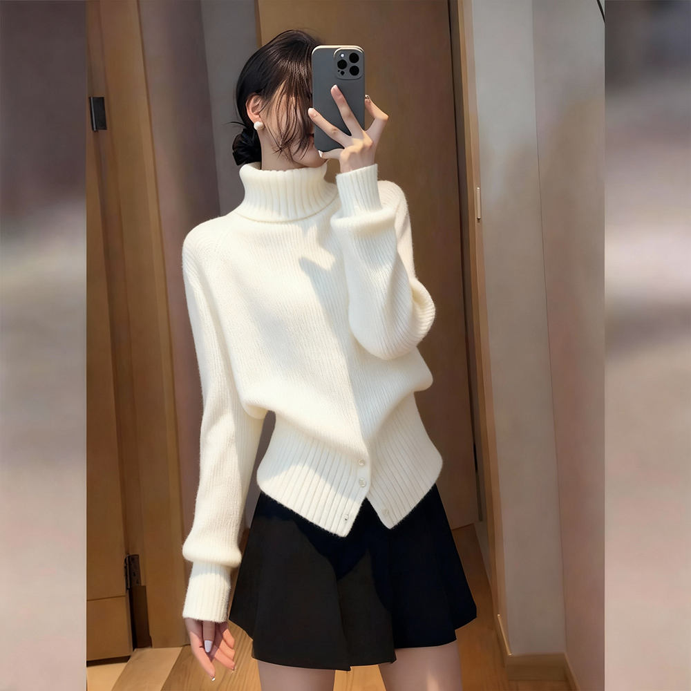 慵懒风韩版高领白色毛衣女2025秋冬新款内搭轻熟洋气百搭针织衫女