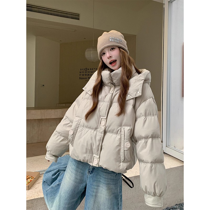 冬季美式甜酷连帽棉服外套女新款复古机能风简约百搭保暖面包服潮