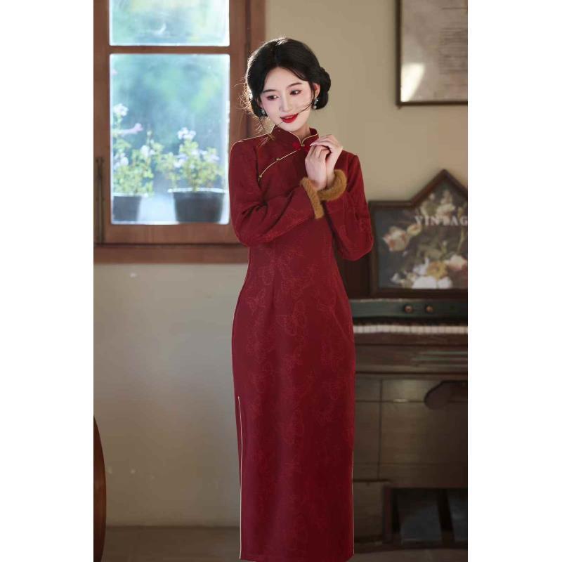 苏故里【裁月】加绒修身文艺显瘦新中式日常旗袍气质衣长120