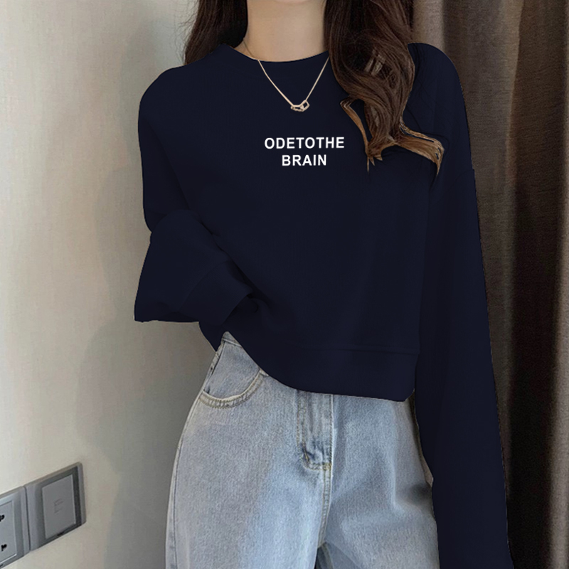 圆领套头短款卫衣女加绒加厚秋冬长袖上衣高腰显瘦小个子春秋薄款