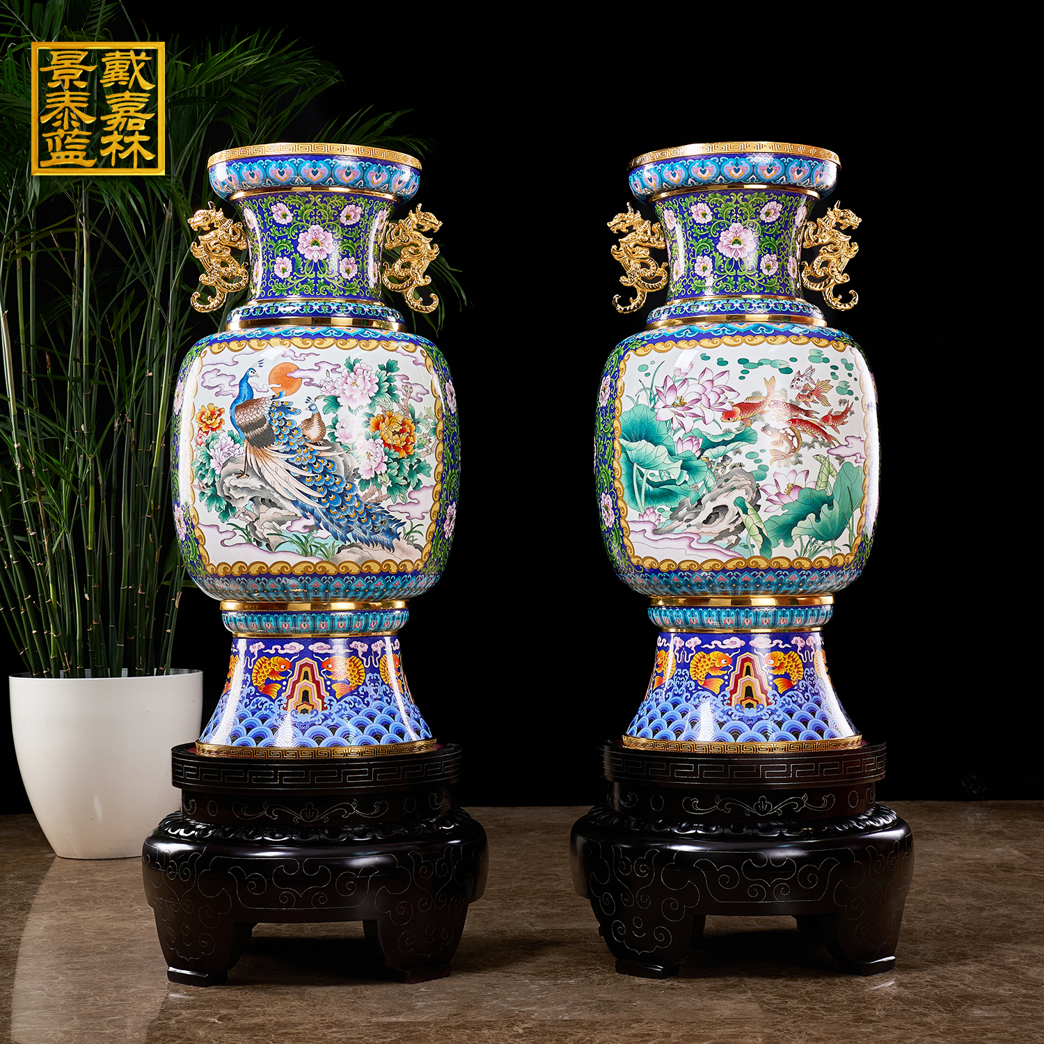 洪顺隆景泰蓝盛世万兴40寸落地大花瓶高约138*50厘米工艺品摆件