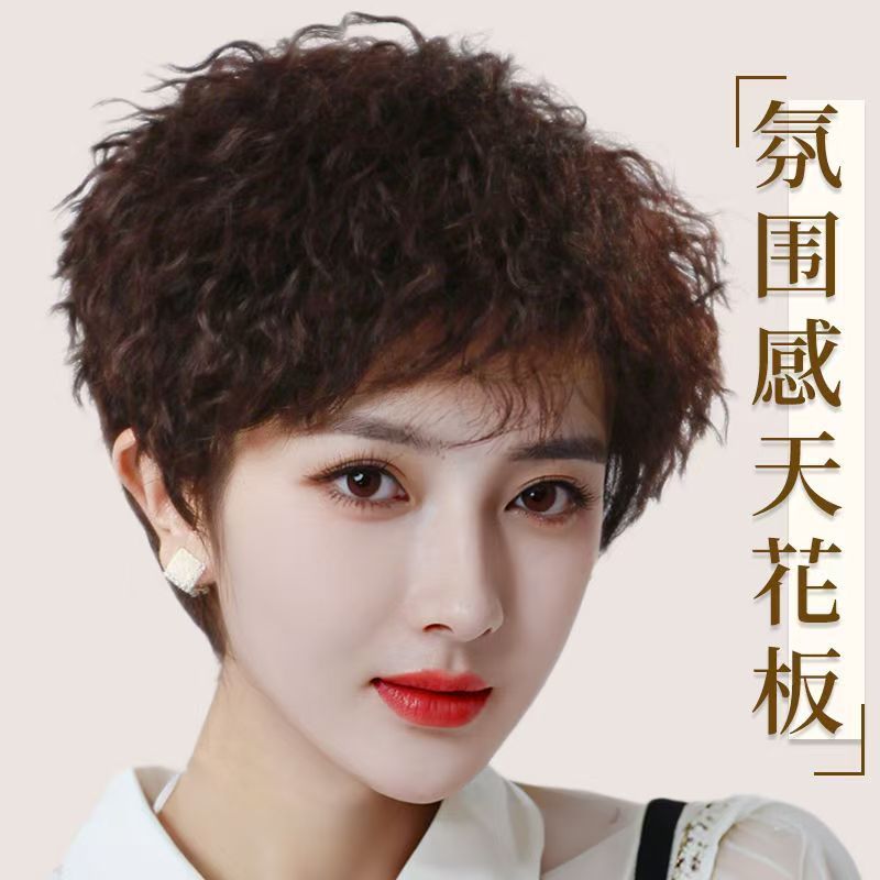 假发全真真人发丝头套羊毛短发女款假发套夏天专用假发减龄假发片