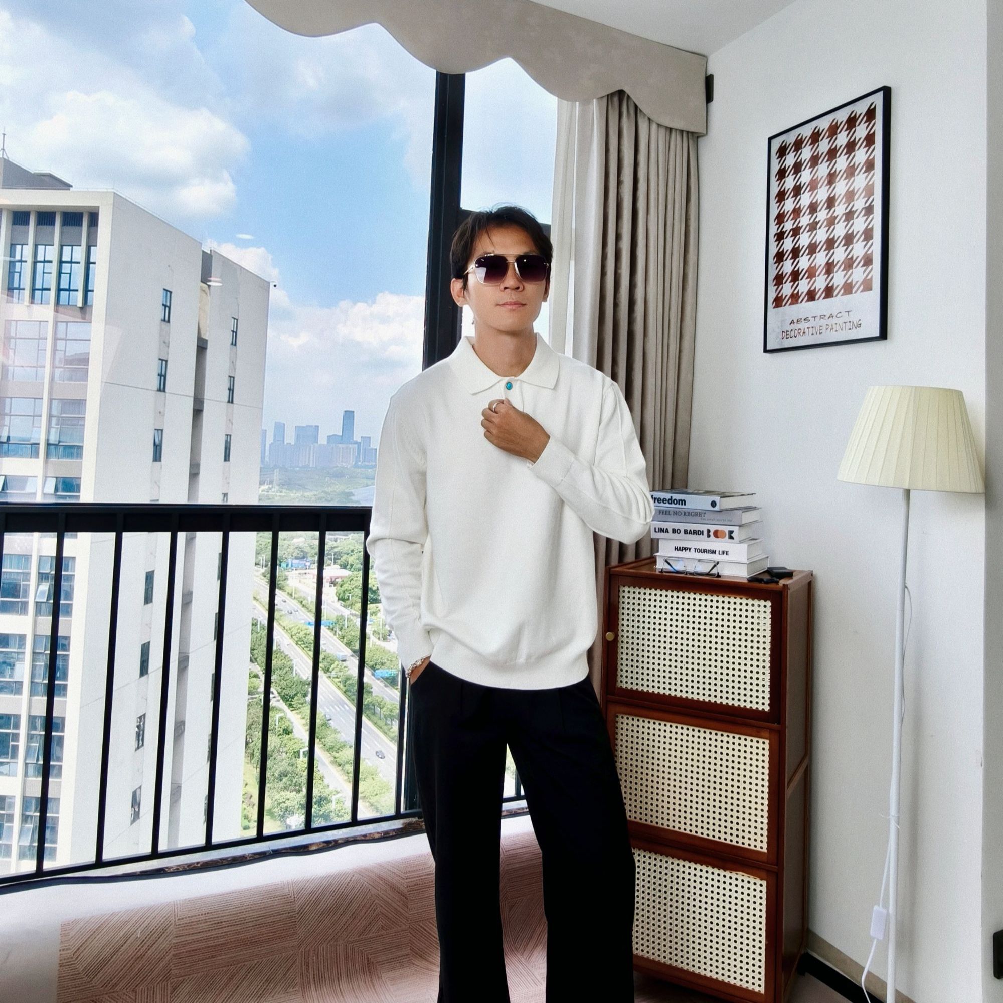 (断码清仓)蓝宝石轻奢翻领简约百搭长袖T恤纯色微正肩polo衫上衣